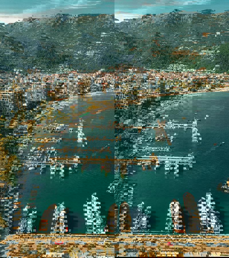 Budva Viewpoint panoramic view over Old Town and Adriatic coastline