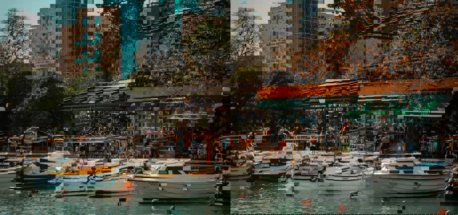 Budva Marina with yachts and Adriatic coastline Montenegro